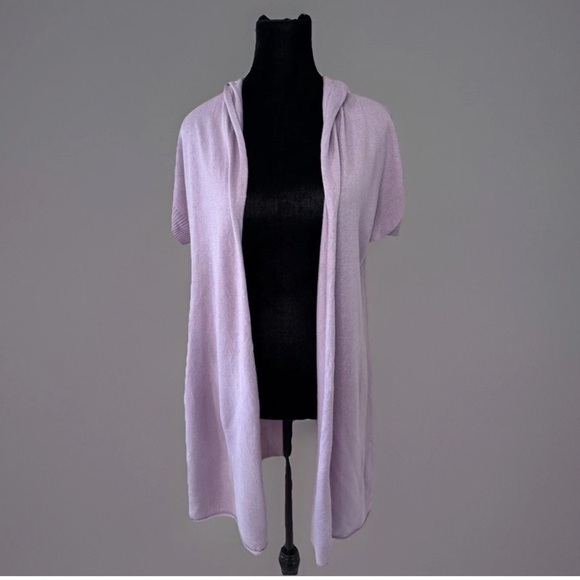 EILEEN FISHER Cardigan Sz S Silk Cashmere Hooded Open Front Purple Lagenlook - Picture 1 of 8